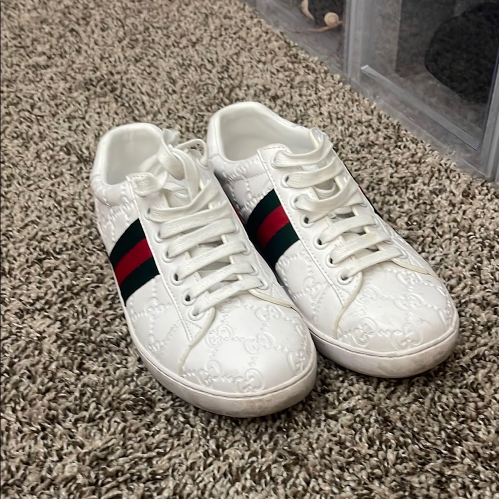 Kids White Sneakers with Red and Green Stripes